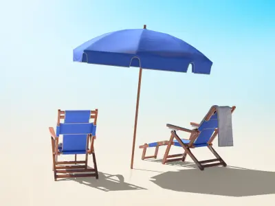 Beach Chairs Set With Umbrella Low-poly 3D model