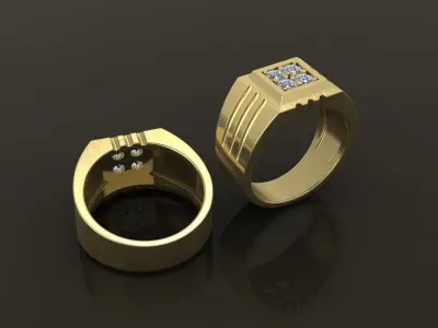 Signet Ring Square 4 Stone Cluster Mix Size Band Size 7-12 3D print model