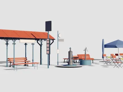 Plaza Exterior Assets 14 Base Mesh Collection Low-poly 3D model