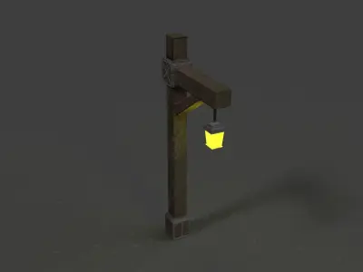 Wooden street lamp Low-poly 3D model