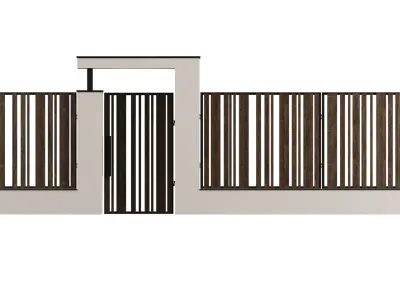 Fence with a canopy over the entrance and mailbox 3D model