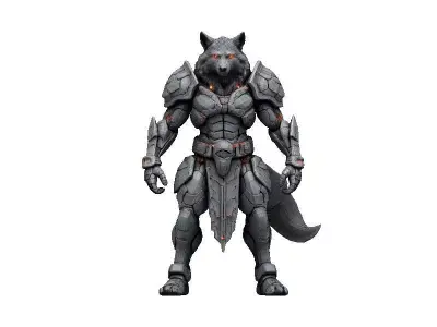 Wolf Cyborg Low-poly 3D model