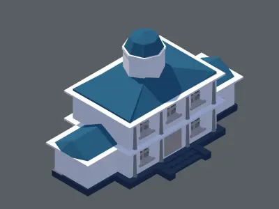 Low polygon town hall city hall building for games or 3D project Free low-poly 3D model
