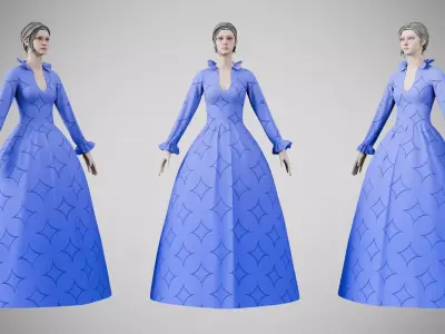 Dress 30 Very Light Blue With Design Low-poly 3D model