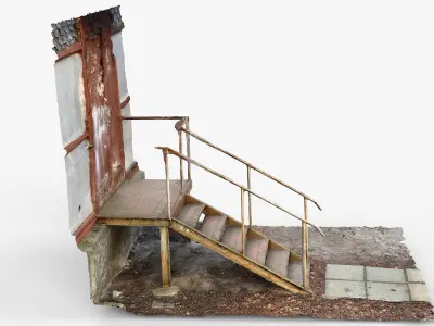 3D scan of Rusty metal stairs to old door industrial building Low-poly 3D model