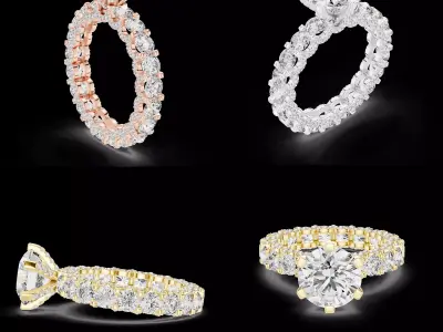 Eternity Solitaire Diamond Ring CAD Luxury Pave Engagement 3D print model