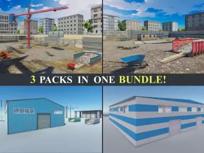 Industry Pack - Abandoned House and Modular Warehouses Low-poly 3D model