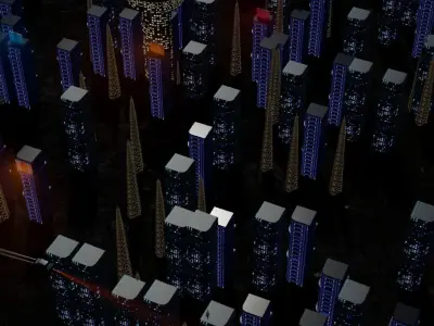 Futuristic Sci-Fi City Stylized Night Scene with Flying Vehicles Low-poly 3D model