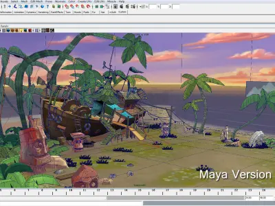 Cartoon beach Low-poly 3D model