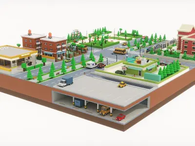 Isometric cartoon street 3d model 3D model
