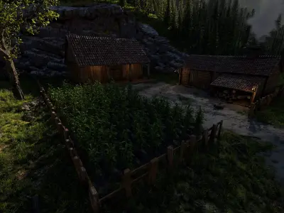 Mountain valley Farmstead Scene 3D model