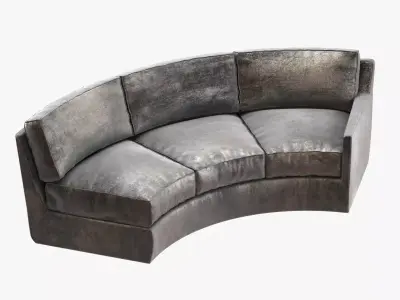 Cusom made assymetric curved grey velvet sofa 3D model