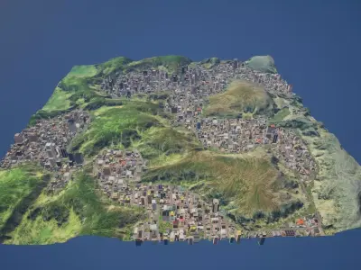 3x3 km Complete Downtown City Level DAY and NIGHT Unreal UE5 Low-poly 3D model