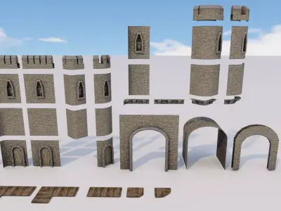 Castle Walls Modular Pack Low-poly 3D model
