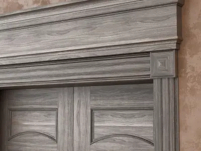 Classic wood door whith stained-glass window 3D model