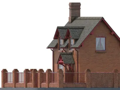 Small brick house Low-poly 3D model
