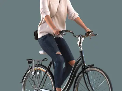 Set of 3D women on a bike 3D model