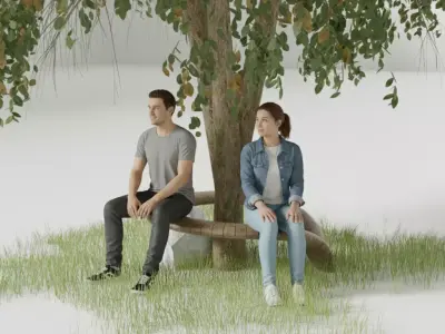 Modern Organic Urban Furniture Tree Bench  Low-poly 3D model