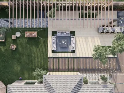 Villa backyard American style house landscape Revit Lumion FBX 3D model