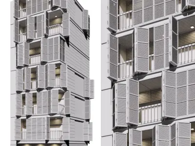 Wooden Facade Building Low-poly 3D model
