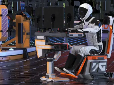 Astronaut at a Sci-Fi Computer 3D model