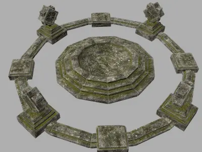 temple stone circle with stones Low-poly 3D model