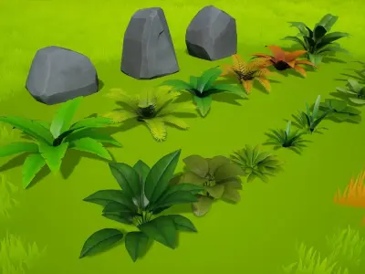 Stylized Grass and Plants Low-poly 3D model