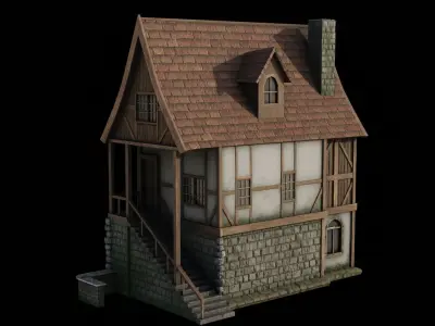 Game ready low poly pbr medieval house Low-poly 3D model