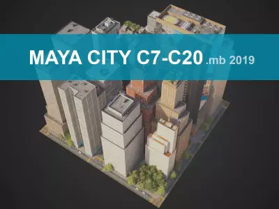 Realistic City District C7-C20 MAYA Low-poly 3D model