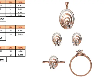 Light wt Ring Earrings Pendant set stl jcd 1-render details 3D print model 35