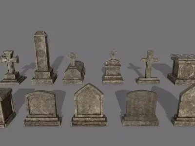 Tombstone set gravestone Low-poly 3D model