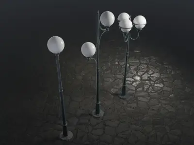 Set of Spherical Street Lamps 3D model