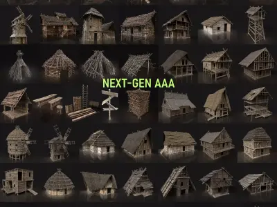 NEXT GEN AAA GIGAPACK MEDIEVAL VILLAGE CITY BUILDER PACK Low-poly 3D model