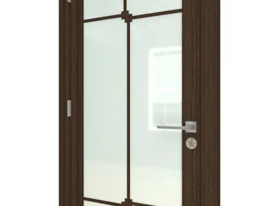Door-026 wooden door with glass panels 3D model