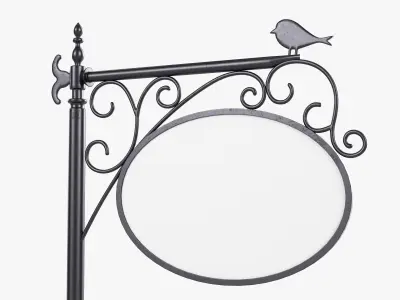 Forged column with hanging sign 02 3D model