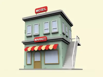 Market and motel house 3D model