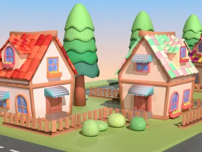 Cute Stylized Village Low-poly 3D model
