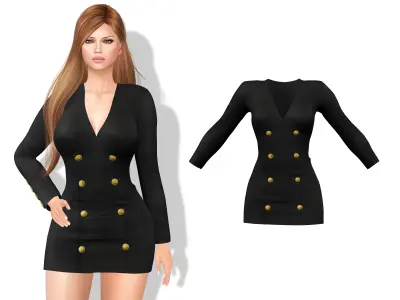 V-Neck Dress With Buttons Low-poly 3D model