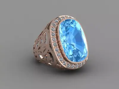 Blue Topaz Rose Gold Women Diamond Ring 3D print model 3D print model