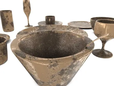 Dirt and Rusty Table Ware Low-poly 3D model