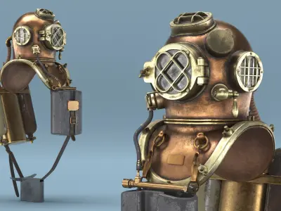  Retro Diving Air Supply Apparatus with Tanks Brass 