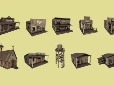 10 Wild West Building Collection - Western Backdrop Full Perm 3D Model Pack