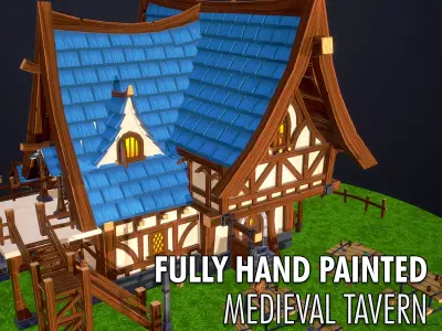Medieval Tavern - Fully Handpainted 3D Model Low-poly 3D model
