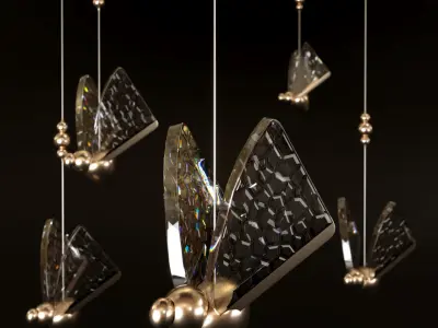 Butterfly LED Clear and Gold Unique Pendant Light 3D model
