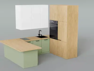 Modern Scandinavian Kitchen Set 3D Model 3D model