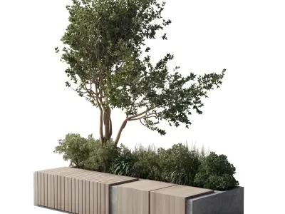 Urban Environment Urban Furniture Green Benches Plants 3D model