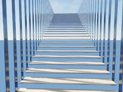 Stair01 triangle made of metal and wood Low-poly 3D model