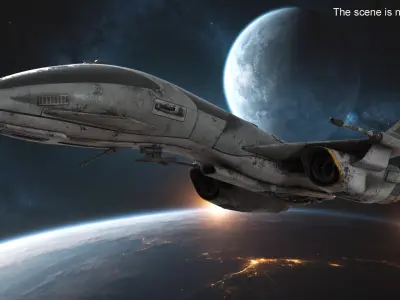 Dirty Futuristic Fighter Spaceship in Flight 3D model