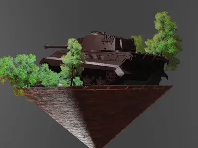 Steel tanks on a small island full of trees riicomp 3D model