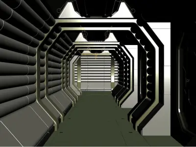 Sci Fi Corridor White Room Low-poly 3D model